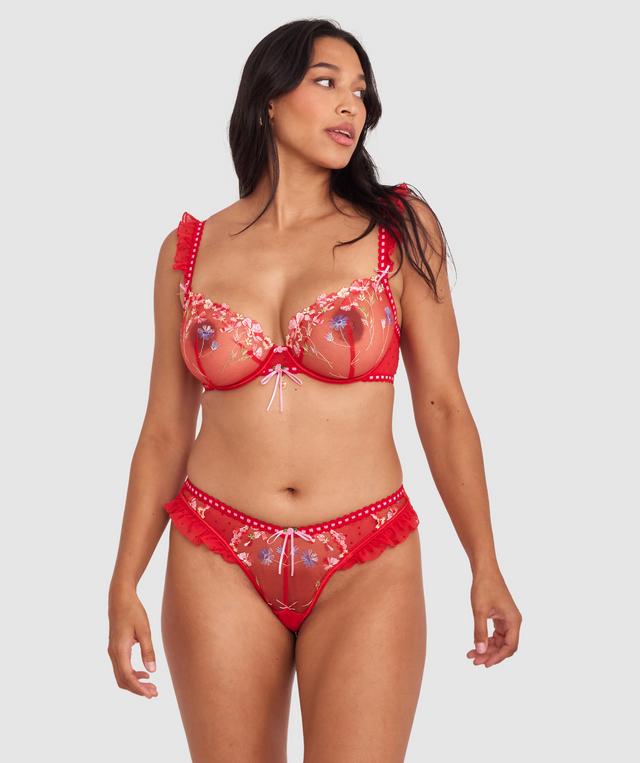 Enchanted She's So Lucky High Leg Brazilian Knicker - Red/Multicolour
