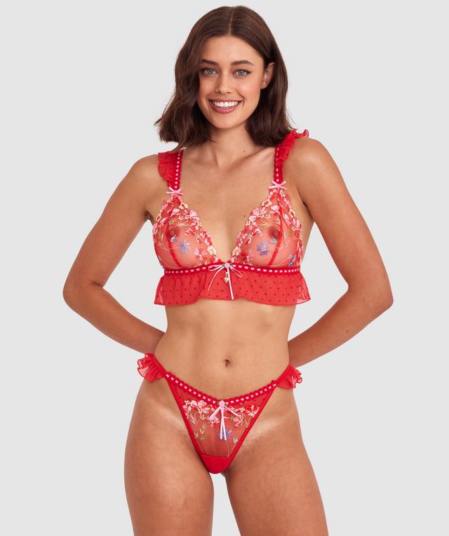 Enchanted She's So Lucky High Leg String - Red/Multicolour