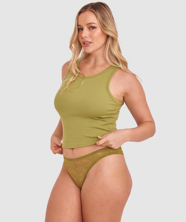 Evelyn Hi Leg G String - Khaki