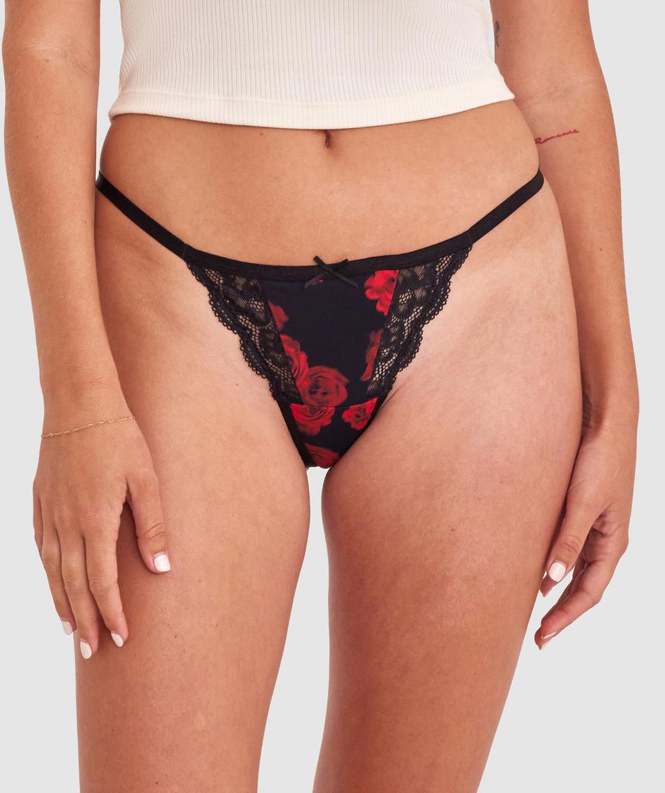 Faith Mini V Knicker - Floral Print/Black