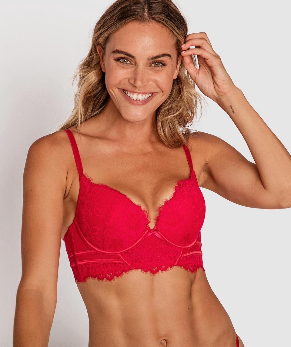 Indulge Plunge Push Up Bra - Red