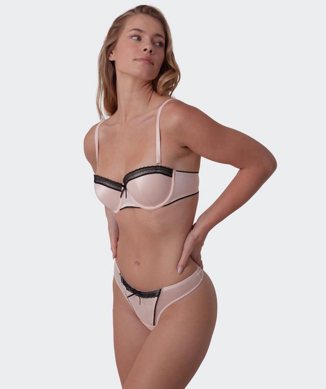 Jadey Lightly Lined Balconette Bra - Oatmeal Black