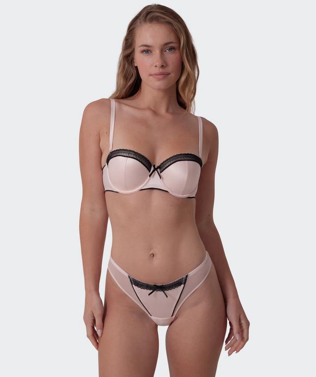 Jadey Lightly Lined Balconette Bra - Oatmeal Black
