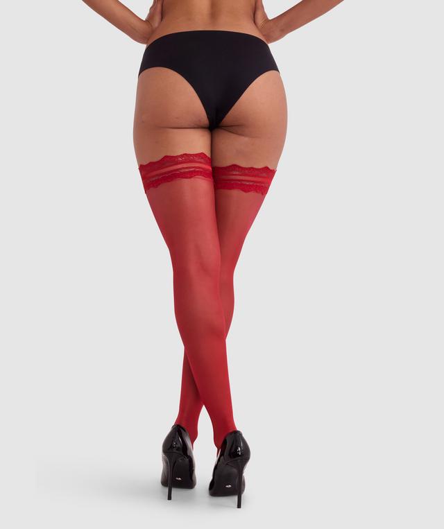 Lace Top Stay Up Stockings-Dark Red