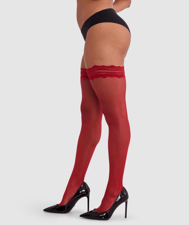 Lace Top Stay Up Stockings-Dark Red