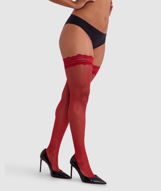 Lace Top Stay Up Stockings-Dark Red
