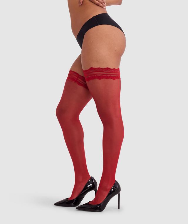 Lace Top Stay Up Stockings-Dark Red