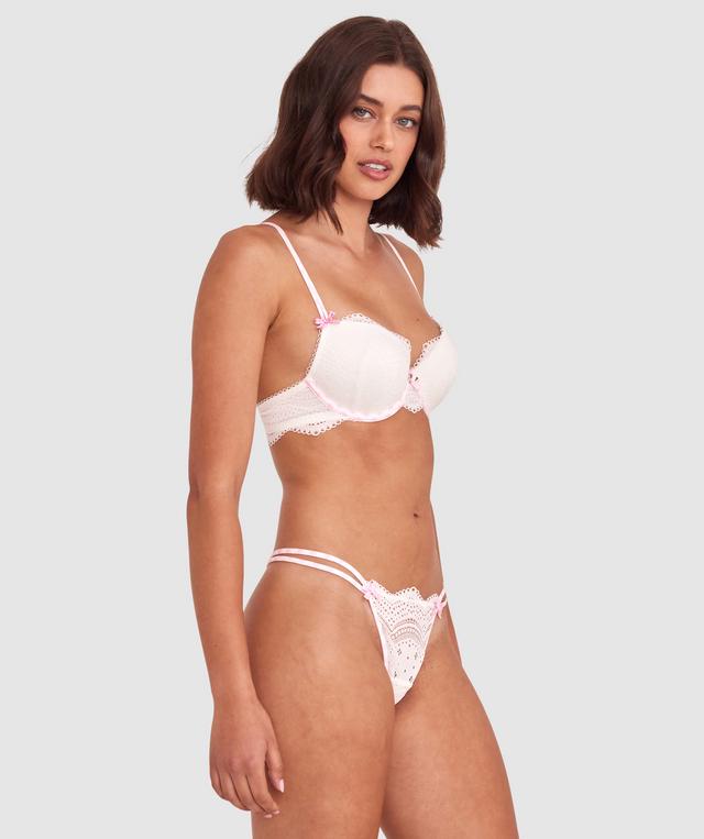 Lela High Leg String - Ivory/Light Pink