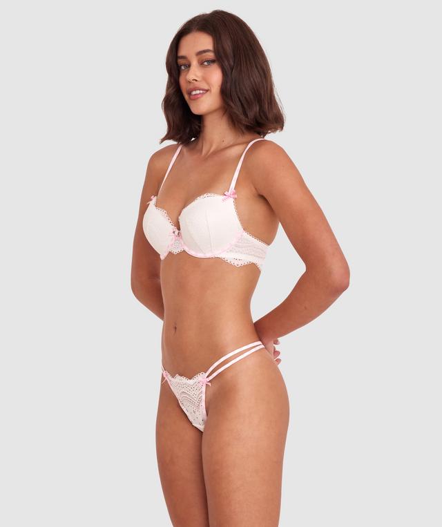Lela High Leg String - Ivory/Light Pink