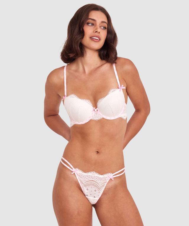 Lela High Leg String - Ivory/Light Pink