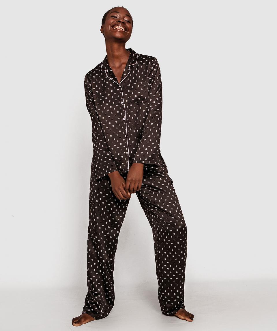 Liquid Satin Long Pj Set - Geometric Print