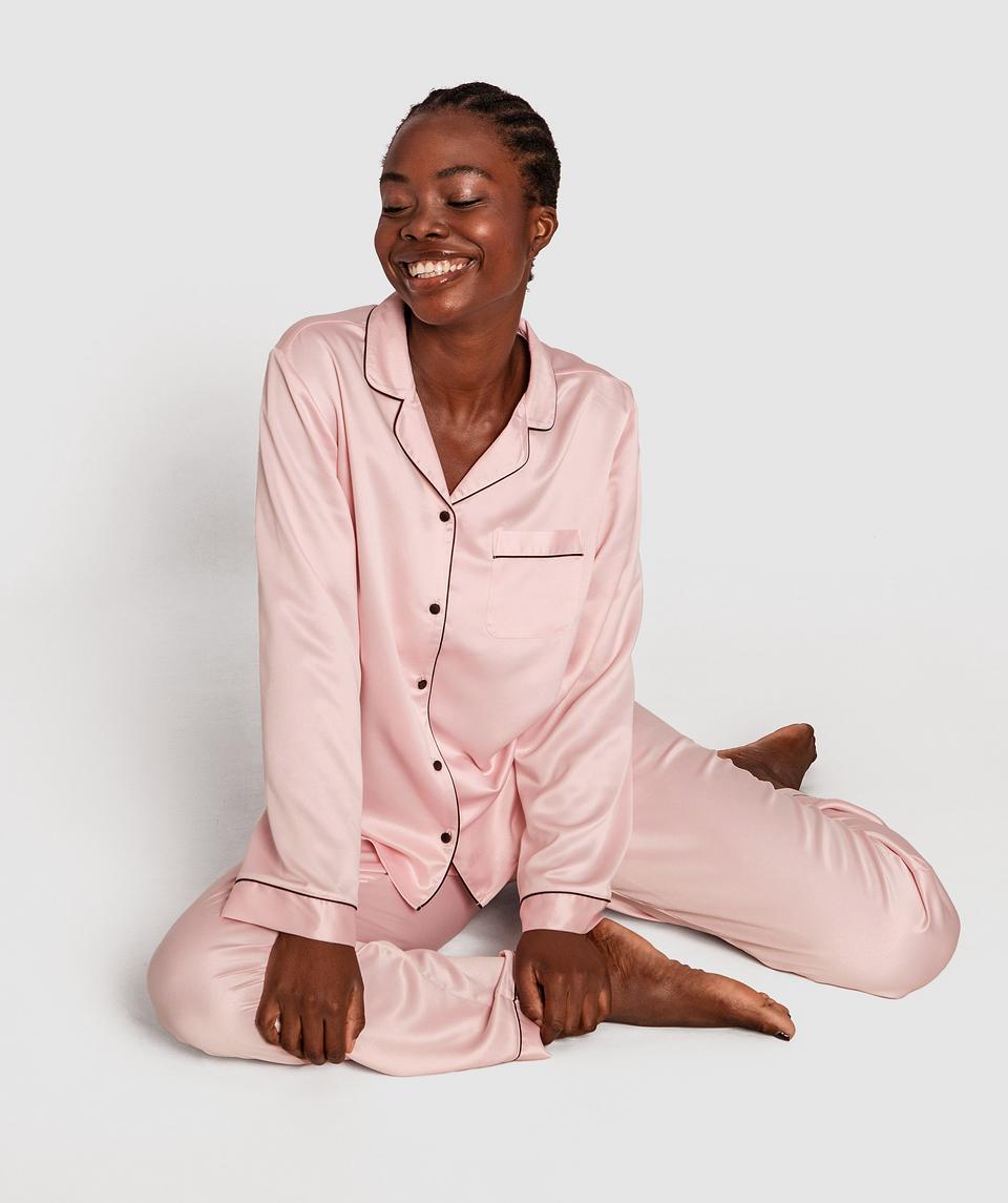 Liquid Satin Long Pj Set - Light Pink
