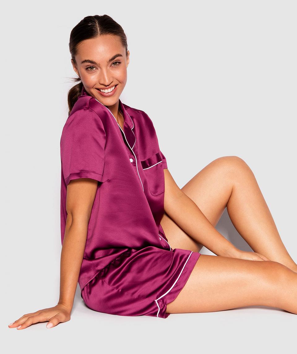 Liquid Satin Short PJ Set - Berry/White