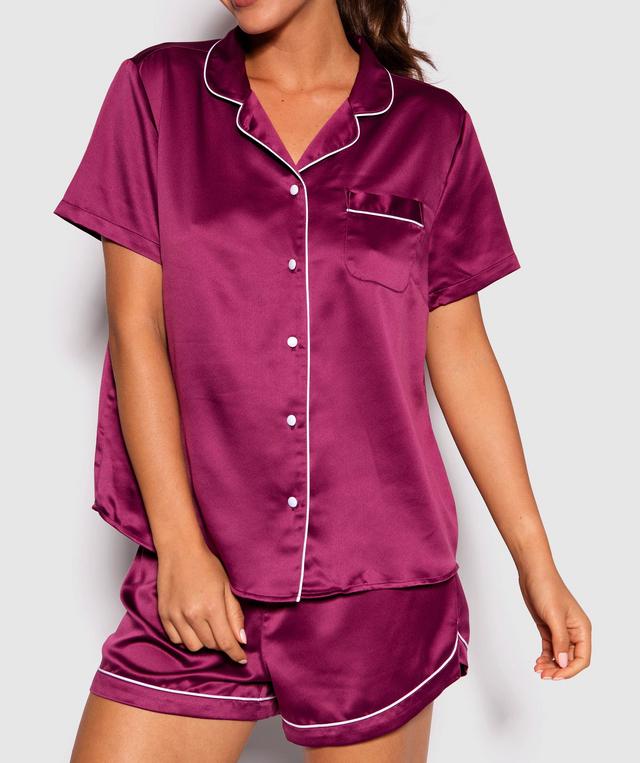 Liquid Satin Short PJ Set - Berry/White