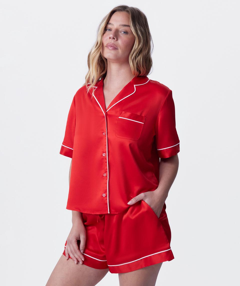 Liquid Satin Short Sleeve - Red