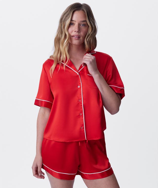 Liquid Satin Short Sleeve - Red