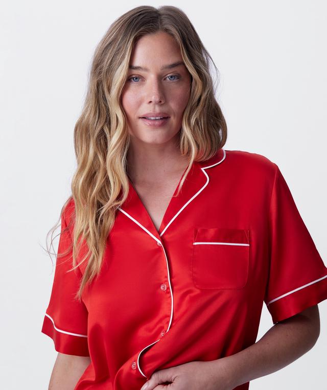 Liquid Satin Short Sleeve - Red