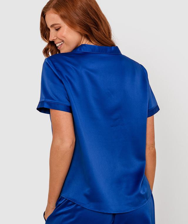 Liquid Satin Short Sleeve Shirt - Cobalt Blue