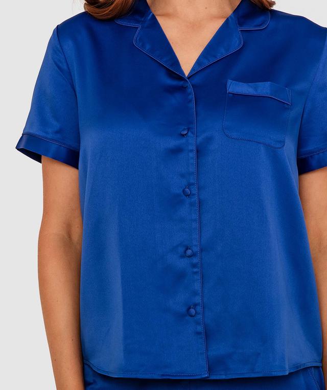 Liquid Satin Short Sleeve Shirt - Cobalt Blue