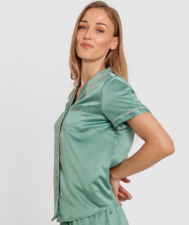 Liquid Satin Short Sleeve Shirt - Green
