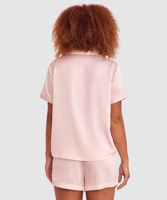 Liquid Satin Short Sleeve Shirt - Pale Pink/White