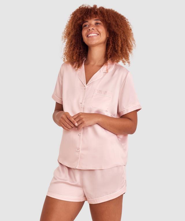 Liquid Satin Short Sleeve Shirt - Pale Pink/White