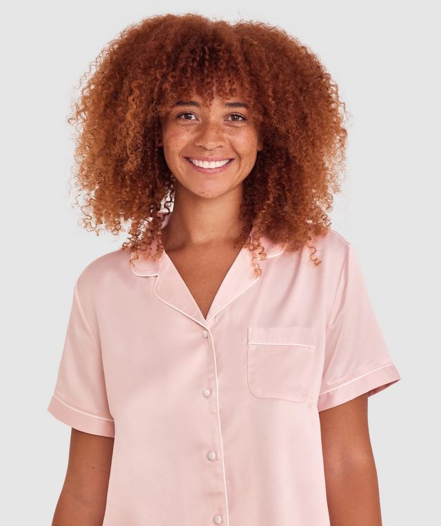 Liquid Satin Short Sleeve Shirt - Pale Pink/White