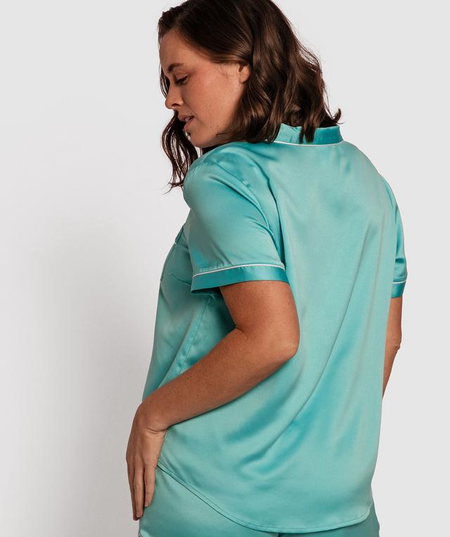 Liquid Satin Short Sleeve Top - Aqua