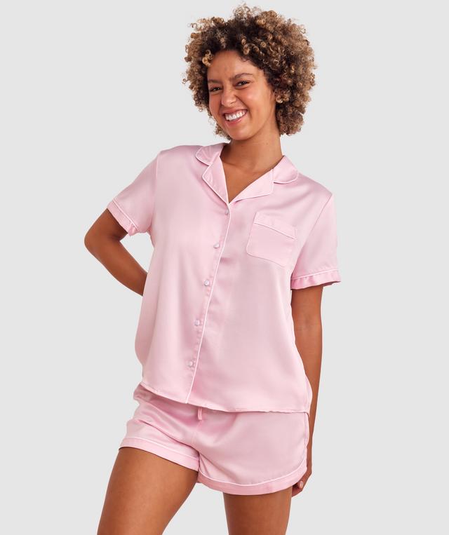Liquid Satin Short Sleeve Top  - Light Pink