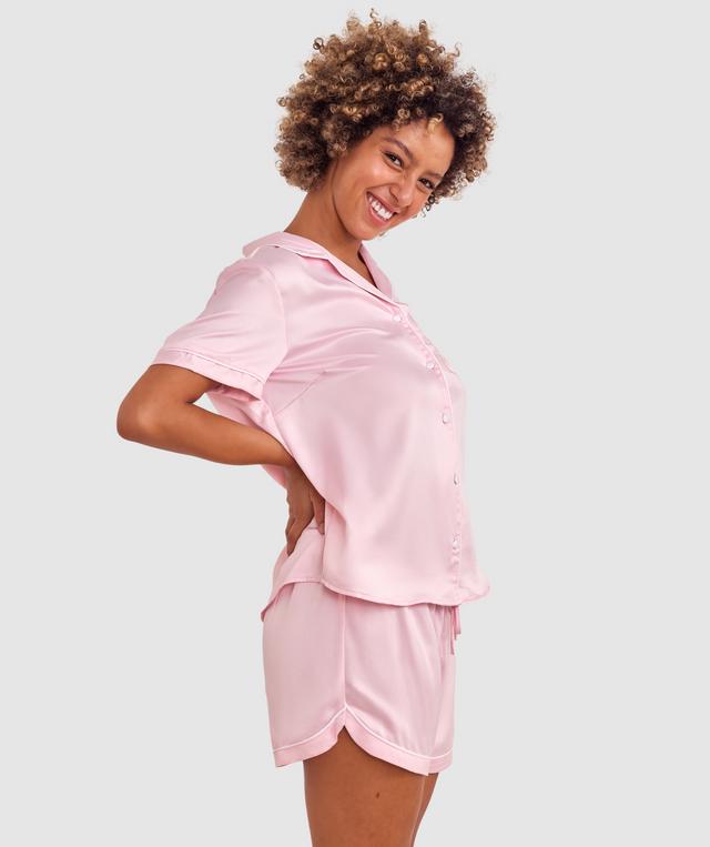 Liquid Satin Short Sleeve Top  - Light Pink