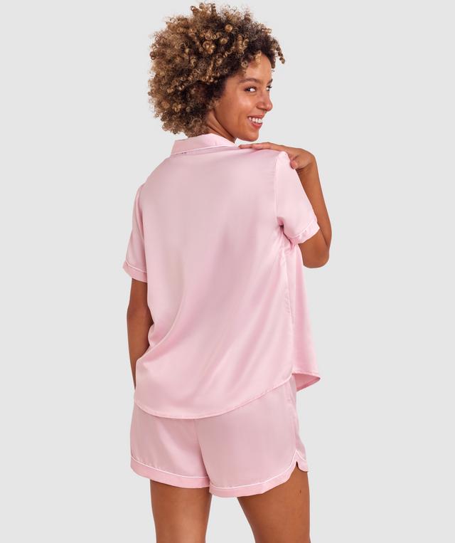 Liquid Satin Short Sleeve Top  - Light Pink