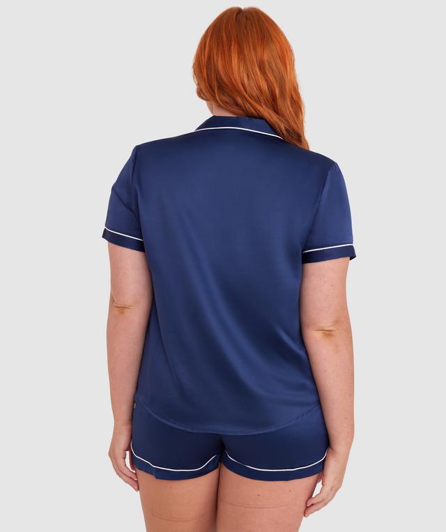 Liquid Satin Short Sleeve Top  - Navy
