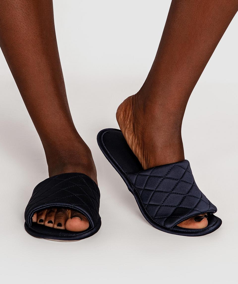 Liquid Satin Slippers - Navy