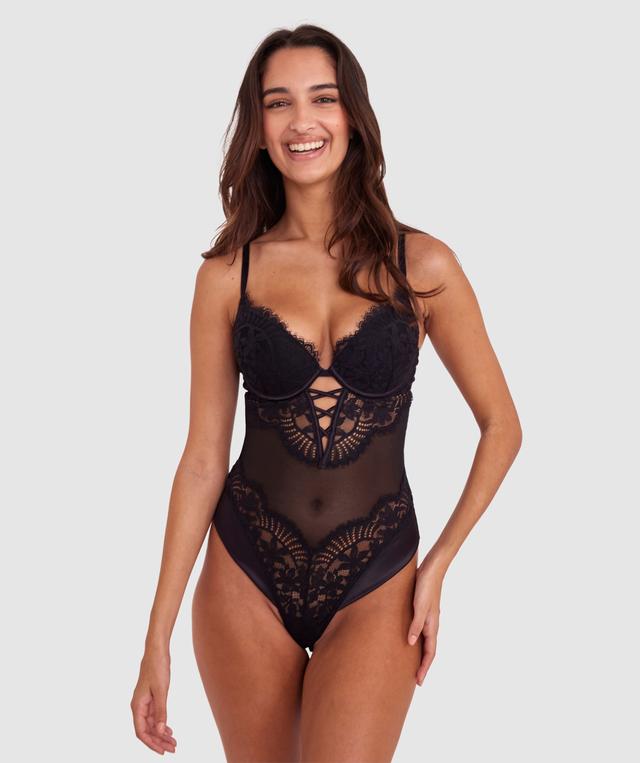 Lourdes Push Up Plunge Bodysuit - Black