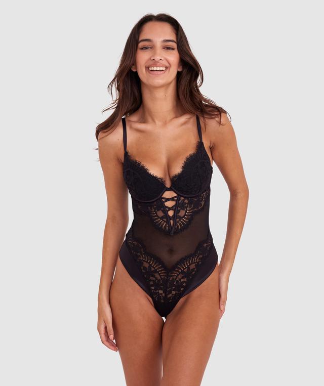 Lourdes Push Up Plunge Bodysuit - Black