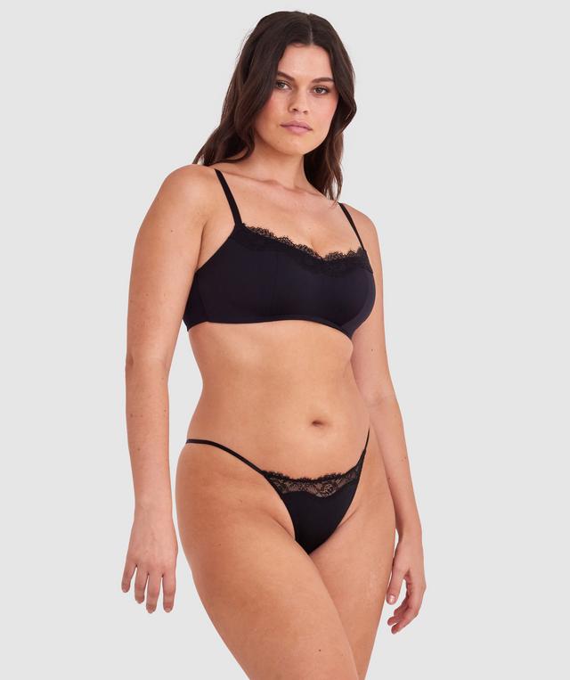 Made For Micro Lace High Leg G String - Black