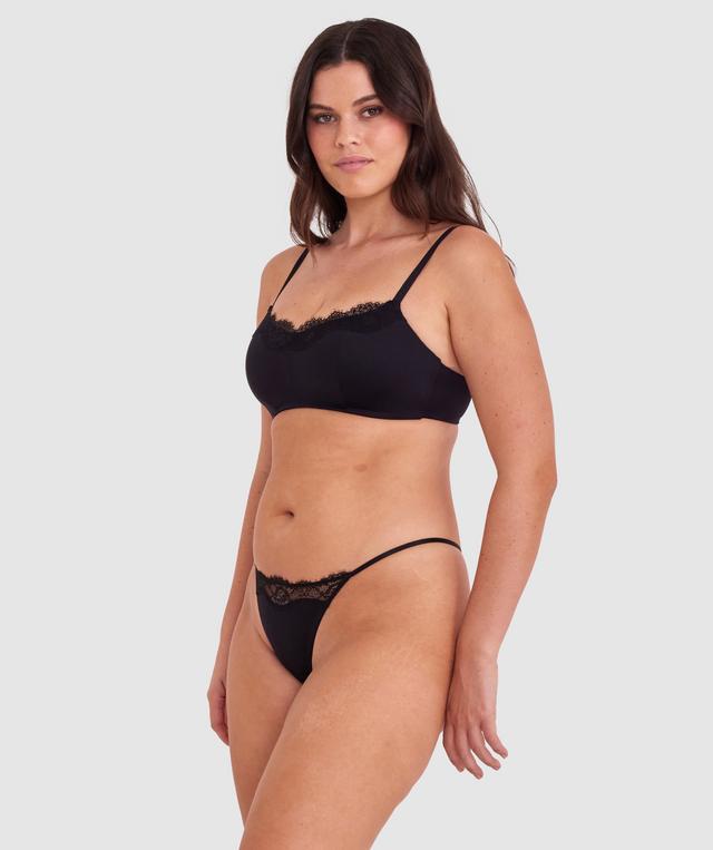 Made For Micro Lace High Leg G String - Black