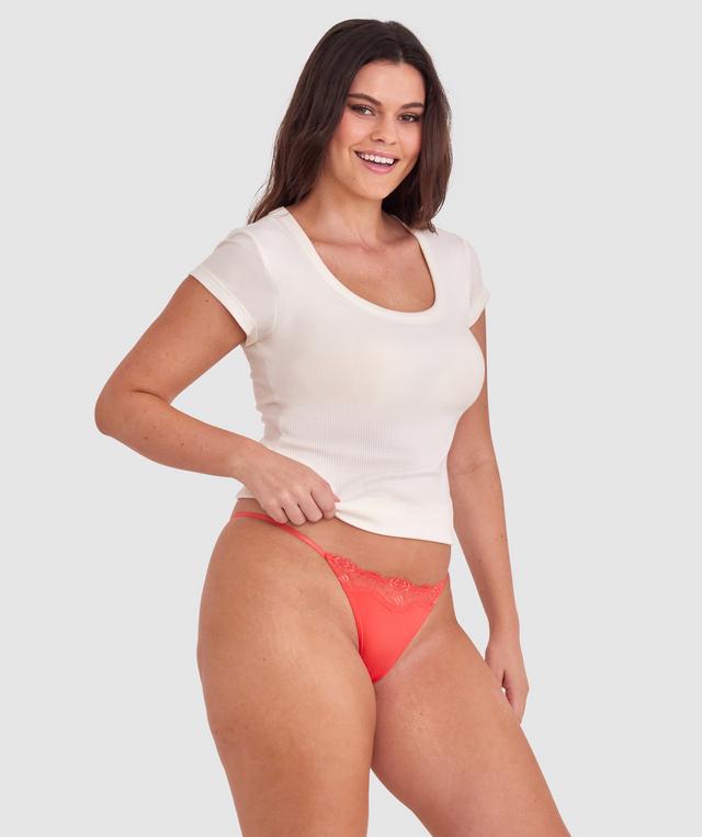 Made For Micro Lace High Leg G String - Light Red