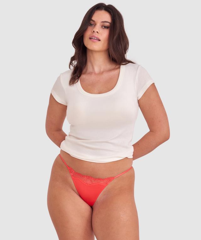 Made For Micro Lace High Leg G String - Light Red