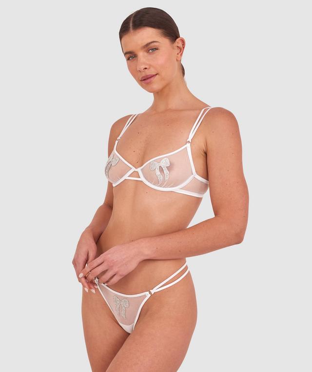 Night Games Bedazzle Me Unlined Bra & String Set - Silver