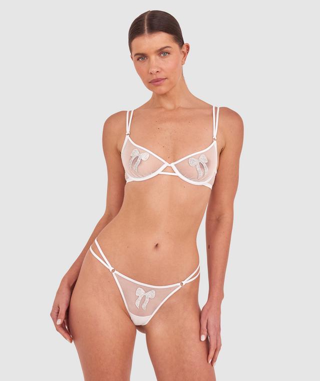 Night Games Bedazzle Me Unlined Bra & String Set - Silver