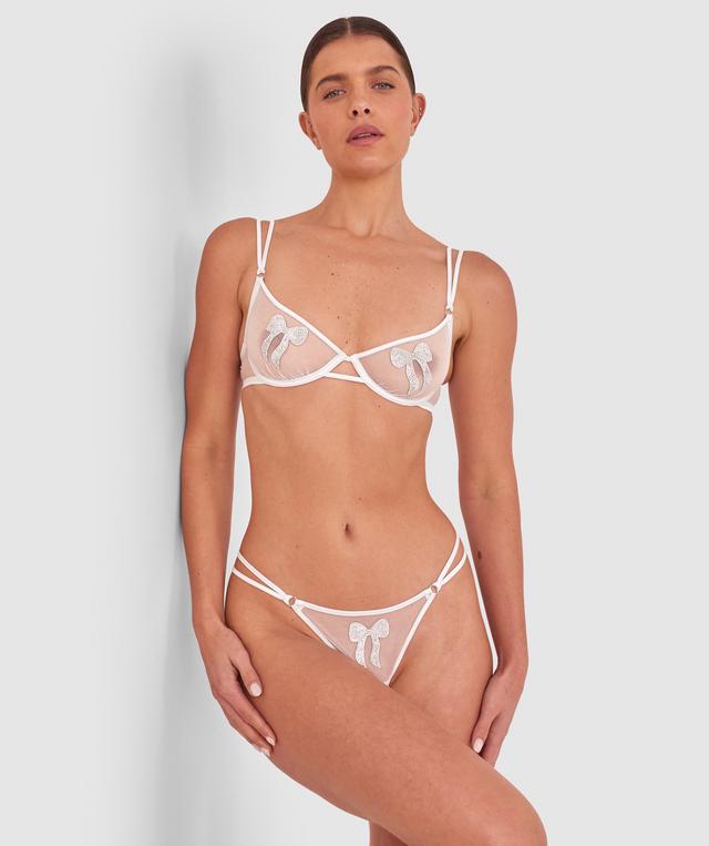 Night Games Bedazzle Me Unlined Bra & String Set - Silver