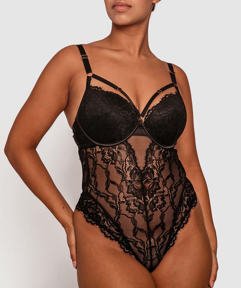 Night Games Bejewelled Push Up Bodysuit - Black