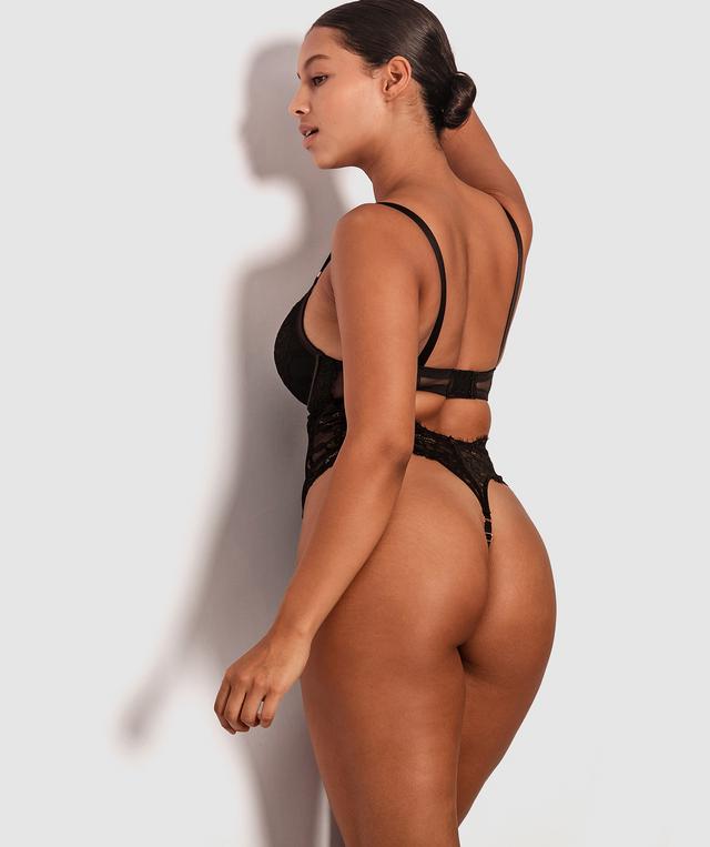 Night Games Bejewelled Push Up Bodysuit - Black