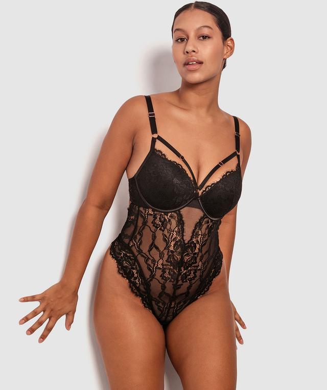 Night Games Bejewelled Push Up Bodysuit - Black