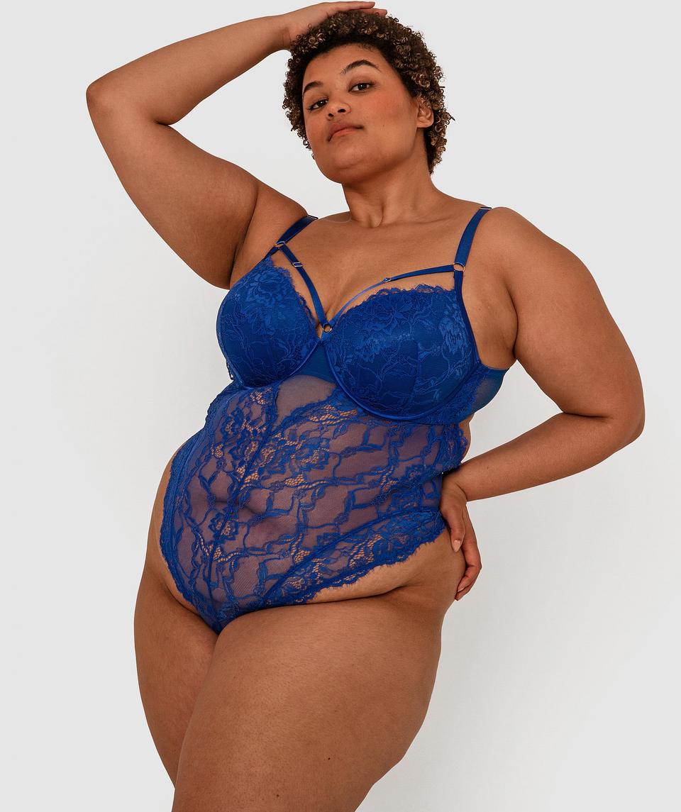 Night Games Bejewelled Push Up Bodysuit - Cobalt Blue