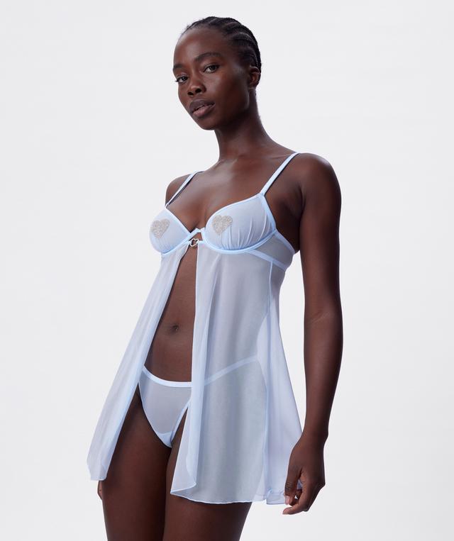 Night Games Breaking Hearts Unlined Babydoll Set - Light Blue