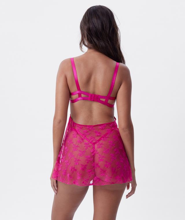 Night Games Cherry Delight Unlined Bbydoll & String Set - Dark Pink