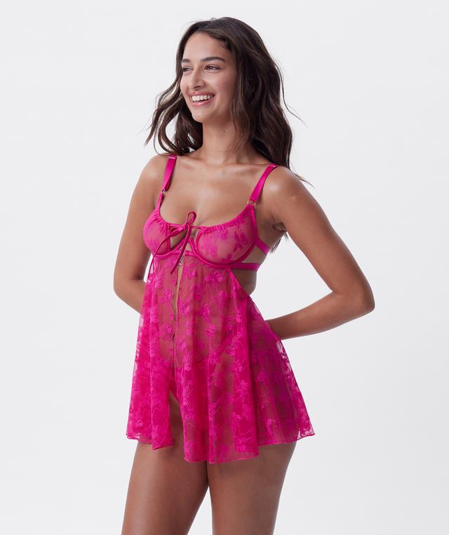 Night Games Cherry Delight Unlined Bbydoll & String Set - Dark Pink
