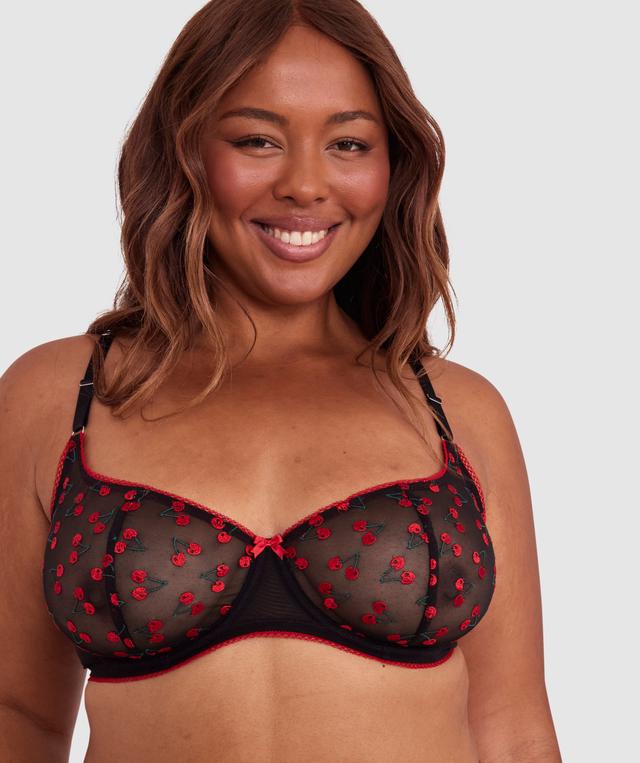 Night Games Cherry Pop Underwire & Mini V Set - Black